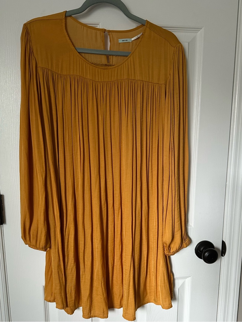 Kimchi Blue Mustard Yellow Pleated Long Sleeve Tunic Dress